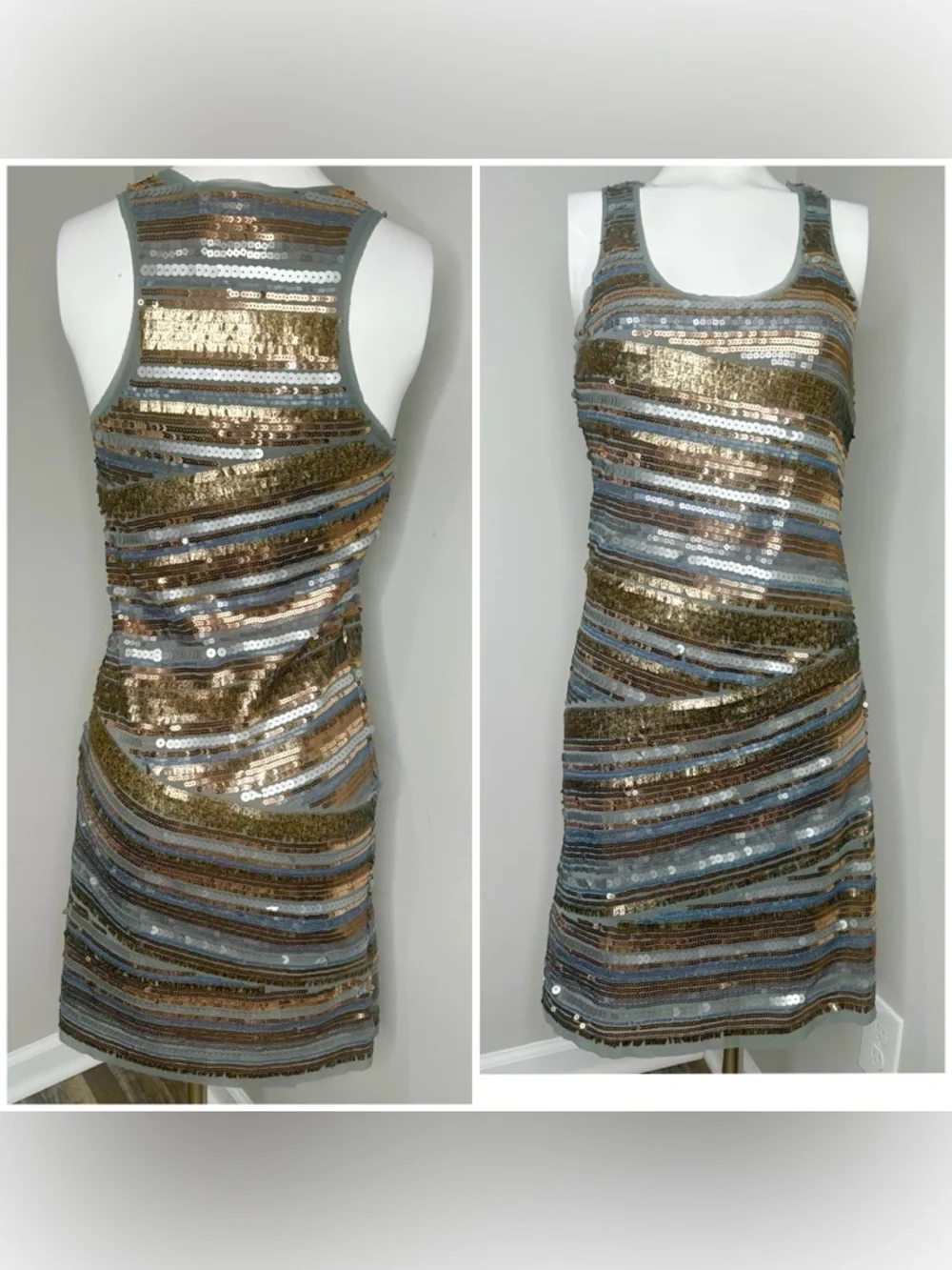 CHELSEA &VOILET GREY ROSE GOLD SEQUIN STRETCHY Tank Dress - NWT -XS - Picture 3 of 5
